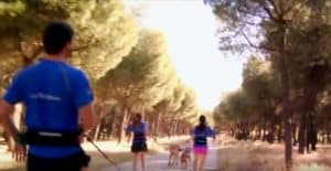 Un grupo de personas con sus perros en el parque, corren con sus perros. Son miembros del club de Canicross de Lealcan, y dan una entrevista para Mascoteros Pelo Pico Pata